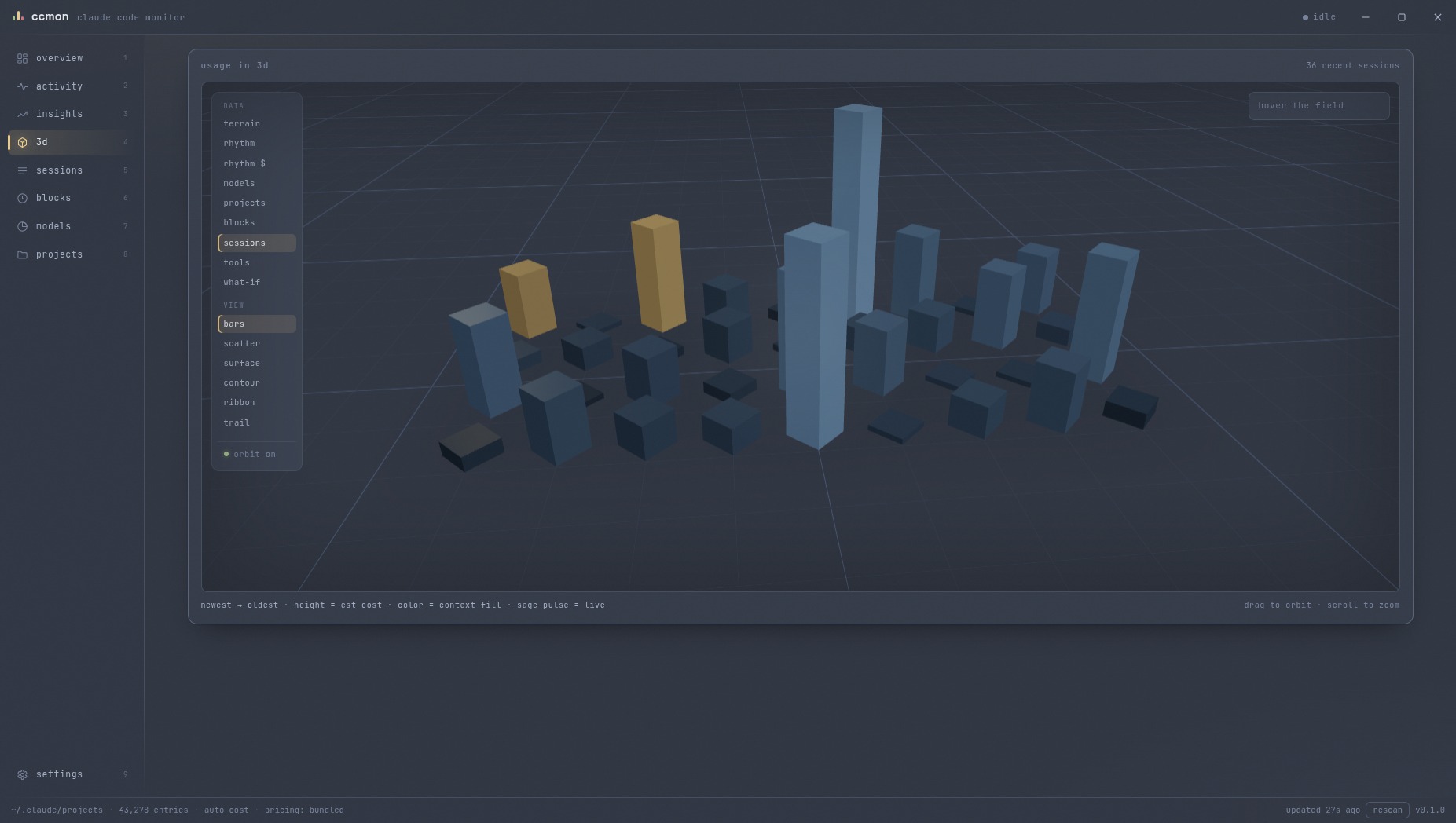 ccmon 3D sessions mode with live pulse