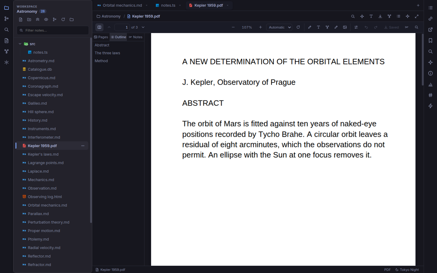 A PDF open with its outline sidebar