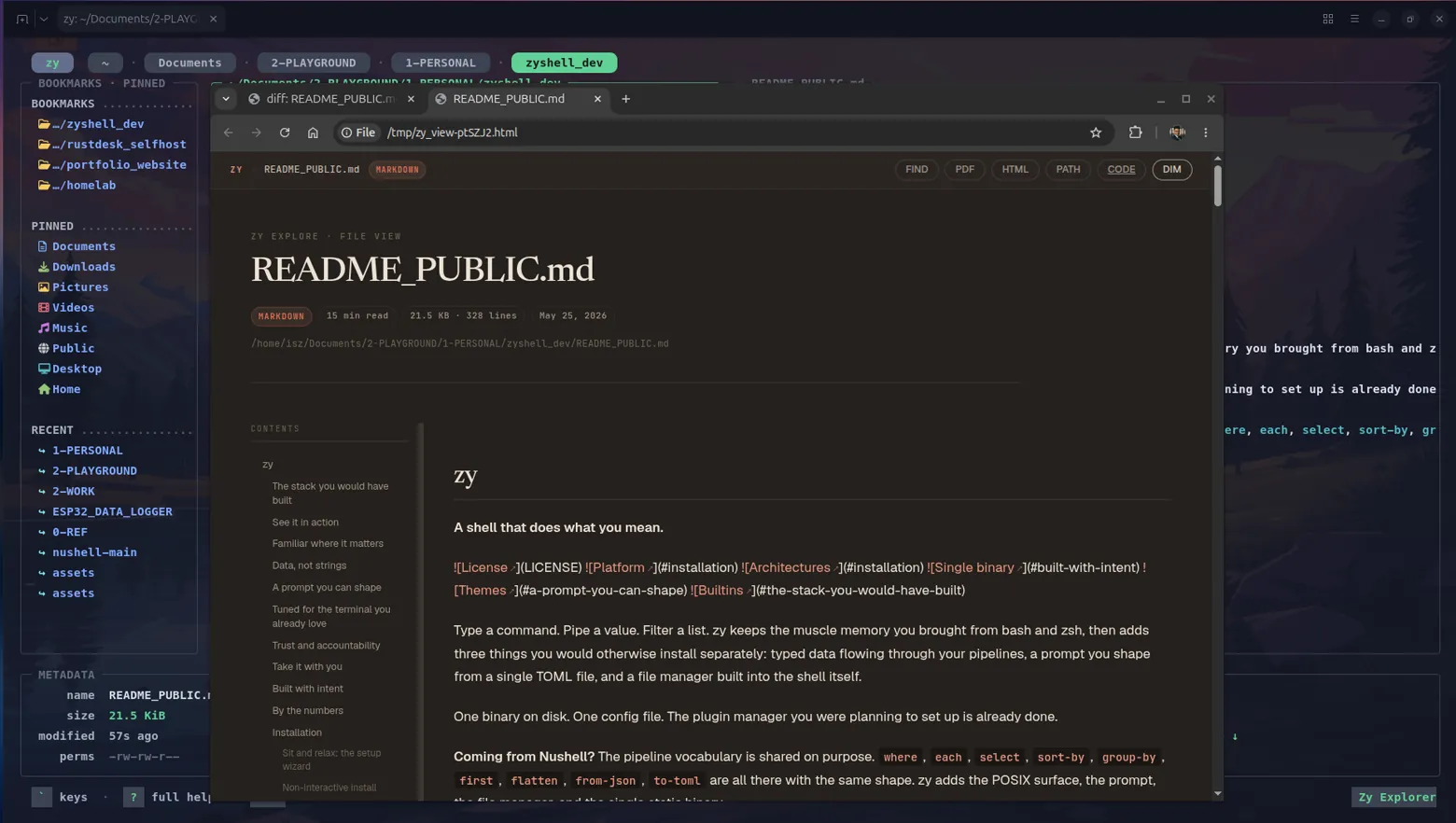 zy explore rendering a file as a styled HTML page
